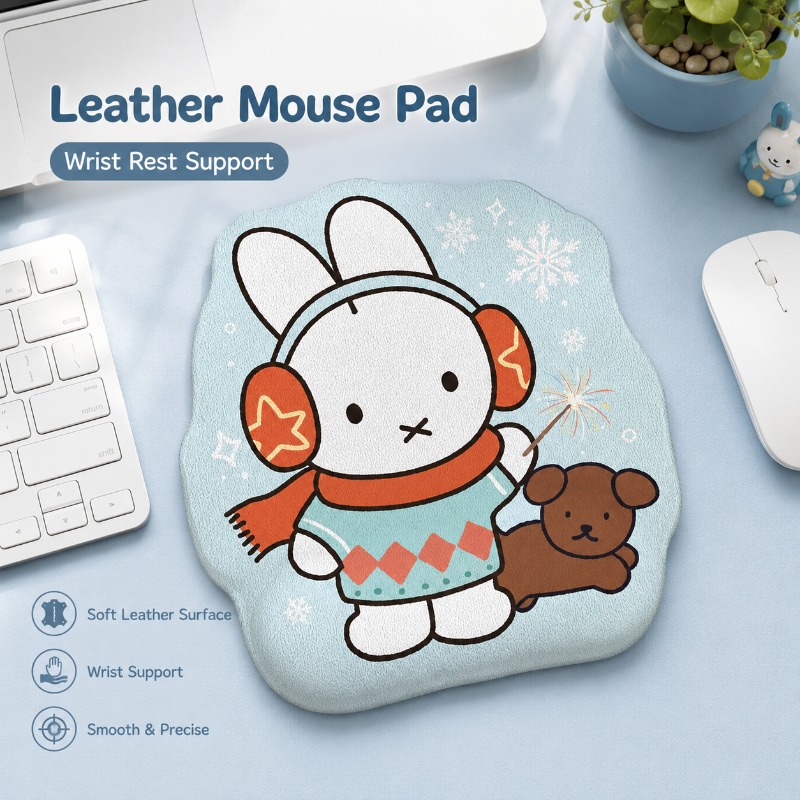 Desk Setup Computer - Anime Miffy Leather Mouse Pad with
