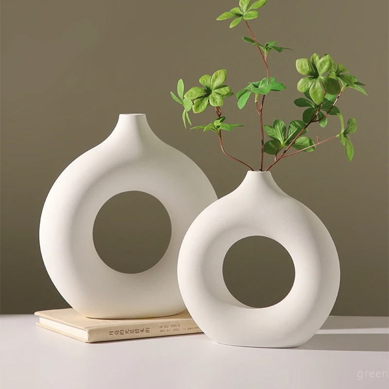 Desk Setup Minimalist - Creative Donut-Shaped Vase, Nordic-Style Plastic Vase,