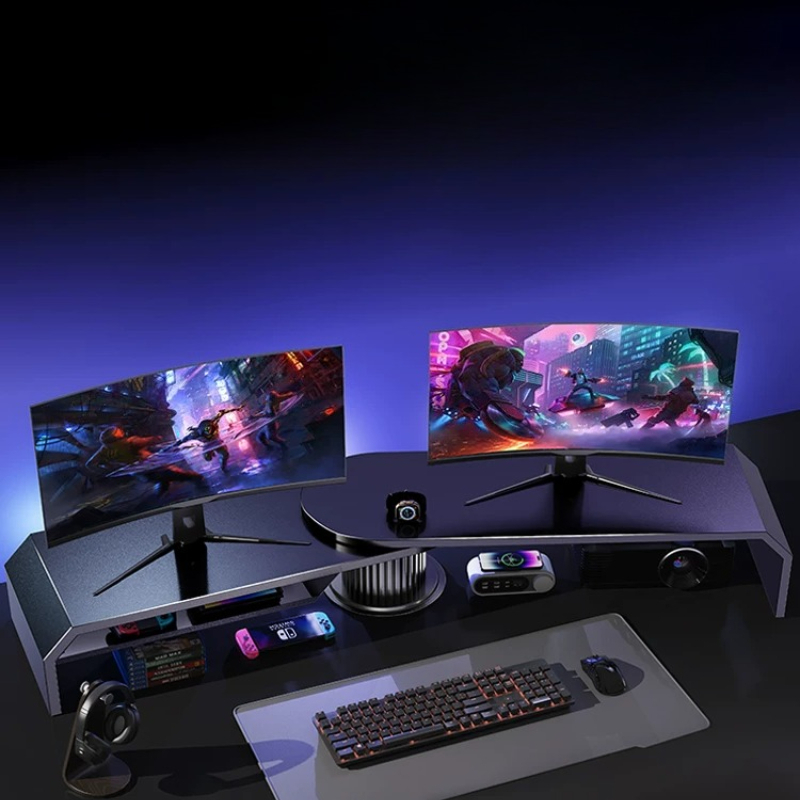 Gaming Dual Monitor Stand Offi - đánh giá và giá Desk Setup Living Room