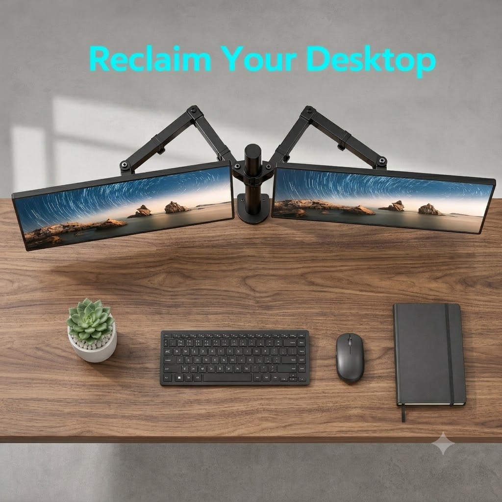 Dual Monitor Stand, Heavy Duty - đánh giá và giá Desk Setup Monitor Arm