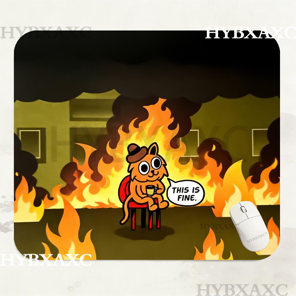 HYBXAXC This Is Fine Cat Meme  - đánh giá và giá Work Desk Home Setup