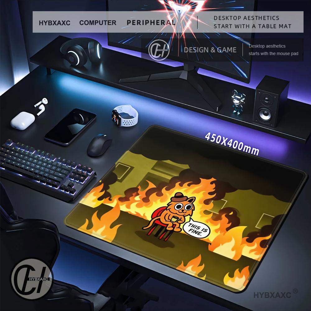 HYBXAXC This Is Fine Cat Meme  - đánh giá và giá Work Desk Home Setup