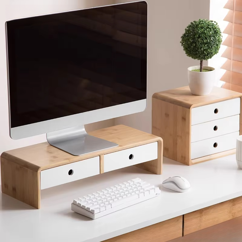 Bamboo Laptop Monitor Riser Ec - đánh giá và giá Desk Setup Living Room